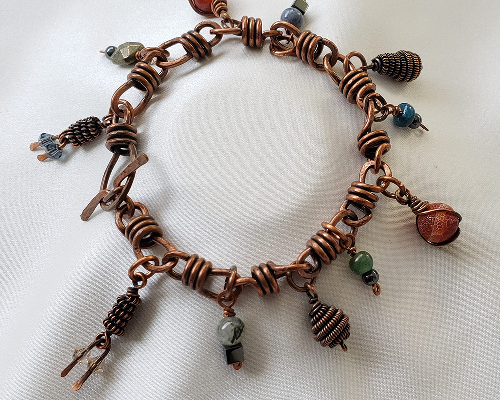 Jewelry :: Bracelets :: Charm Bracelets :: Copper Link Bracelet With Wire  Wrapped Bead Charms